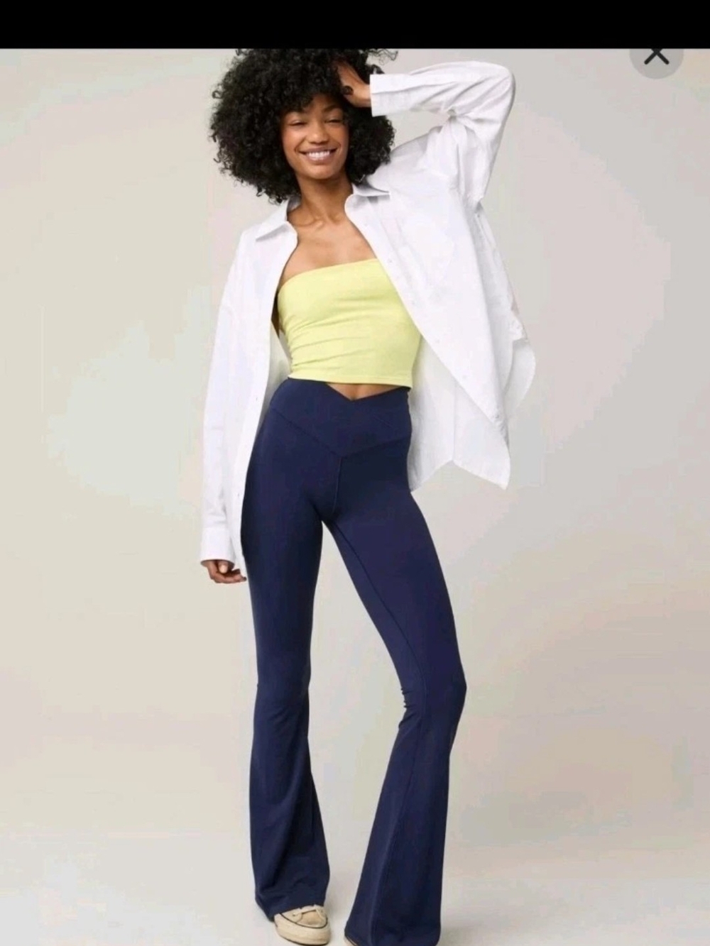 AE OFFLINE By Aerie Real Me High Waisted Crossover Flare Legging, True Black